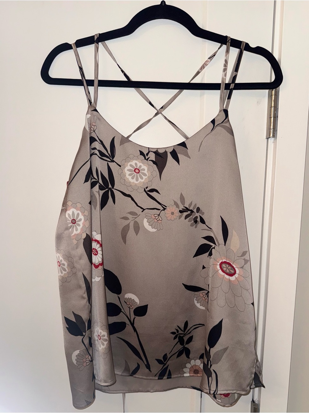 LOFT Floral Camisole in Taupe with Red Accents
